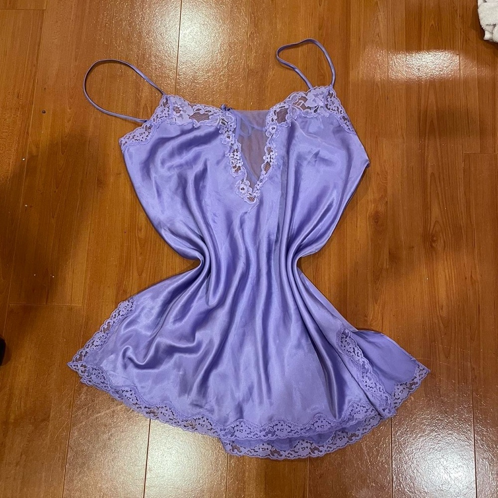 Victoria's Secret vintage floral lace purple slip dress with leg slit mini dress